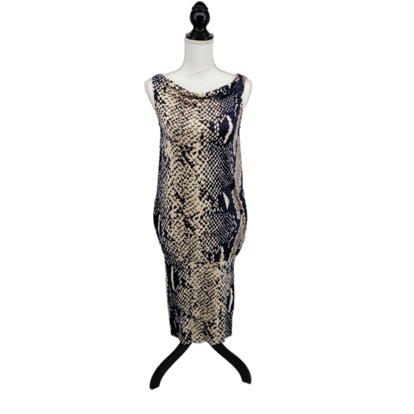 Diane von Furstenberg 100% Silk Blue and Tan Snakeskin Dress Size 2 - Picture 13 of 13